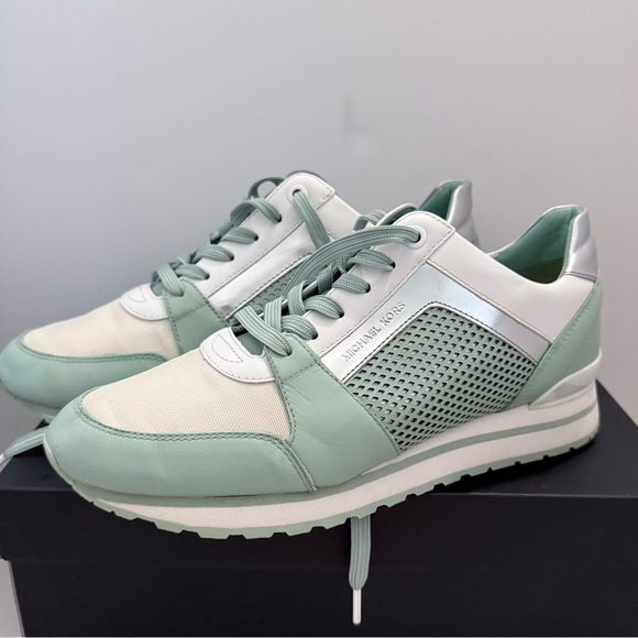 MICHAEL KORS Billie Trainer Sneakers in Pale Jade Diamond Lasered Leather - Picture 3 of 16